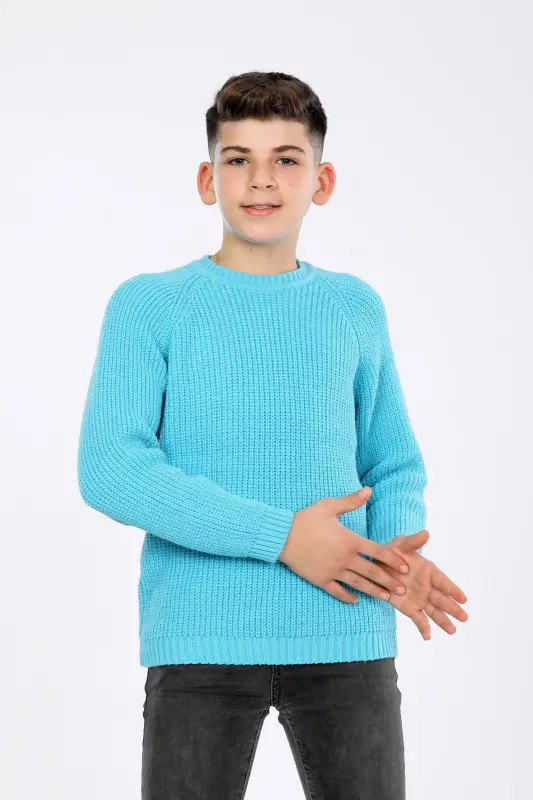 Мальчик Regular Fit Basic Трикотажный свитер (4-13) лет-БИРЮЗОВЫЙ - 2