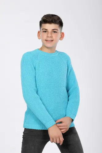 Мальчик Regular Fit Basic Трикотажный свитер (4-13) лет-БИРЮЗОВЫЙ - 3