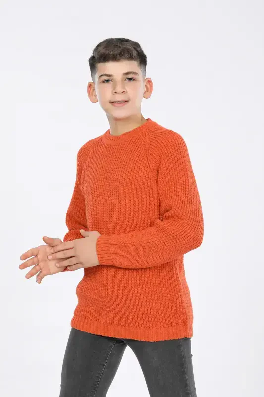 Мальчик Regular Fit Basic Трикотажный свитер (4-13) лет-ОРАНЖЕВЫЙ - 1