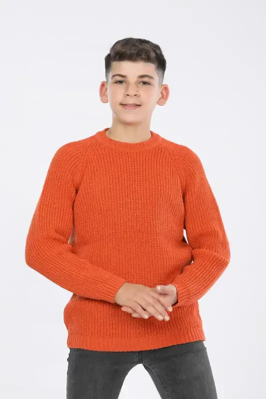 Мальчик Regular Fit Basic Трикотажный свитер (4-13) лет-ОРАНЖЕВЫЙ - 3