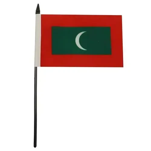 Maldiv orollari stoli bayrog'i 4'' x 6'' - Maldiv orollari stol bayrog'i 15 x 10 sm - Qora plastik tayoq va asos - AZ FLAG - 1