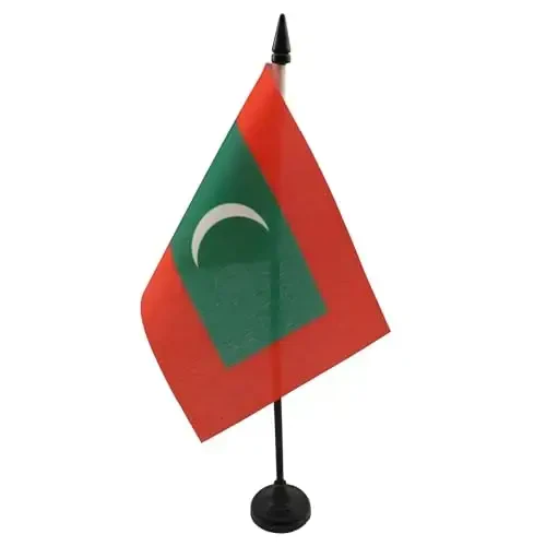 Maldives Table Flag 4'' x 6'' - Maldivian Desk Flag 15 x 10 cm. - Black plastic stick and base - AZ FLAG - 2