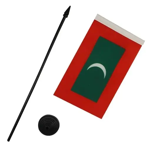Maldives Table Flag 4'' x 6'' - Maldivian Desk Flag 15 x 10 cm. - Black plastic stick and base - AZ FLAG - 3