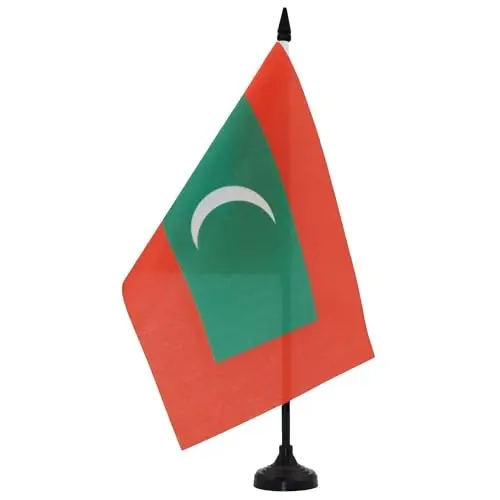 Maldives Table Flag 5'' x 8'' - Maldivian Desk Flag 21 x 14 cm. - Black plastic stick and base - AZ FLAG - 2
