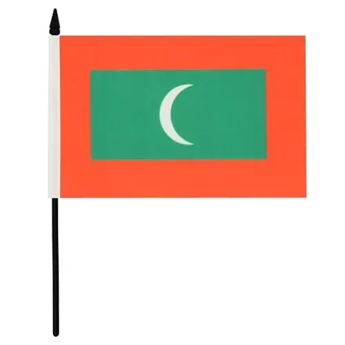 Maldives Table Flag 5'' x 8'' - Maldivian Desk Flag 21 x 14 cm. - Black plastic stick and base - AZ FLAG 