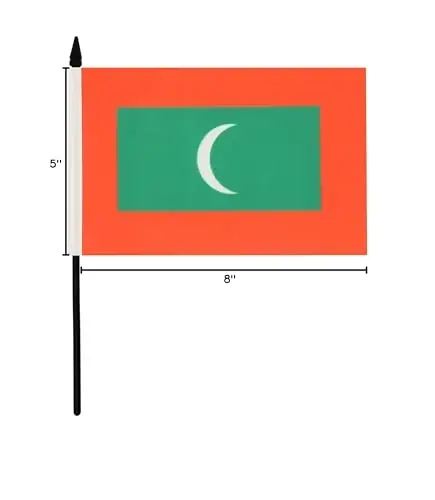 Maldives Table Flag 5'' x 8'' - Maldivian Desk Flag 21 x 14 cm. - Black plastic stick and base - AZ FLAG 