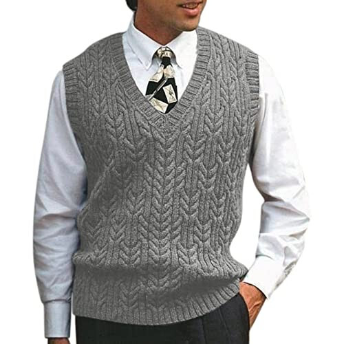 Male Autumn Winter Casual Solid Knit Sweater Vest Sleeveless V Neck Sweater Vest Mens Cardigan Sweater - 1