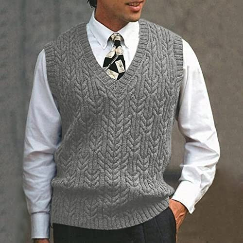 Male Autumn Winter Casual Solid Knit Sweater Vest Sleeveless V Neck Sweater Vest Mens Cardigan Sweater - 2