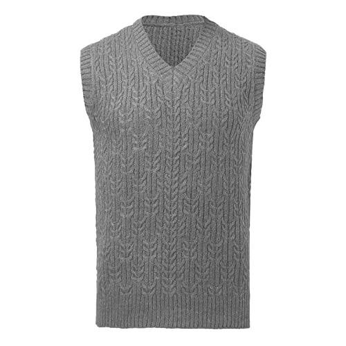 Male Autumn Winter Casual Solid Knit Sweater Vest Sleeveless V Neck Sweater Vest Mens Cardigan Sweater - 4