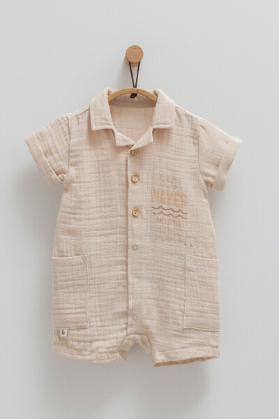 MALE BABY JUMPSUIT %100 COTTON DOUBLE POCKET DETAILED 2025 SUMMER SEASON - CARAMELL