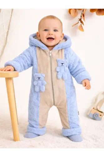 MALE BABY WINTER WELSOFT JUMPSUIT WITH TEDDY BEAR - 1