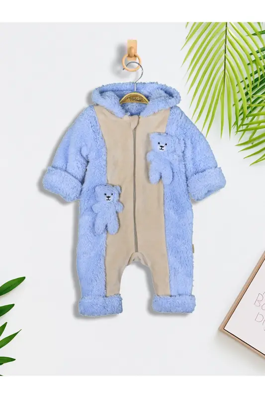 MALE BABY WINTER WELSOFT JUMPSUIT WITH TEDDY BEAR - 2