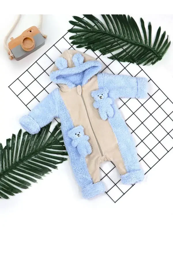 MALE BABY WINTER WELSOFT JUMPSUIT WITH TEDDY BEAR - 1