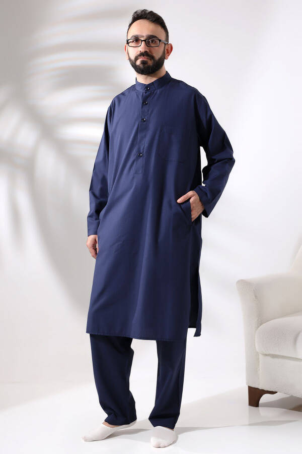 Male Hajj and Umrah Suit Two-Piece Afghan Set Navy Blue - 7