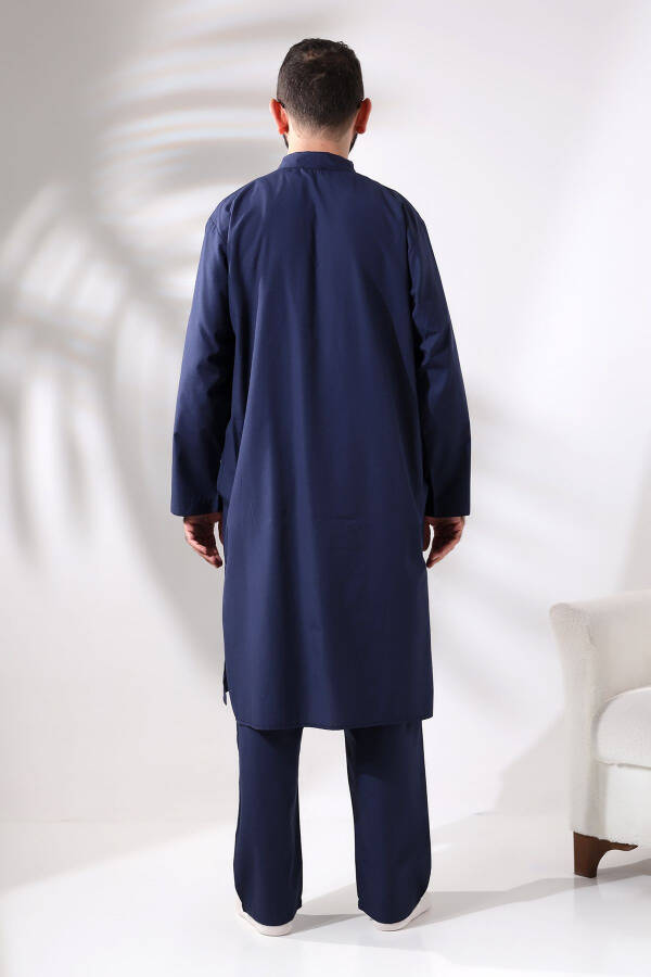 Male Hajj and Umrah Suit Two-Piece Afghan Set Navy Blue - 12