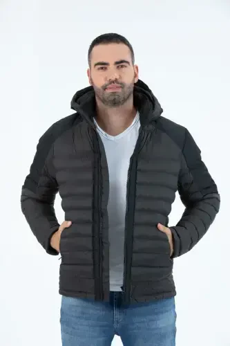 MALE SHORT DETACHABLE HOODED PADDED WATER-REPELLENT CLASSIC PUFFER JACKET 9710-anthracite - 1