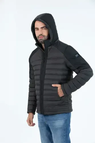 MALE SHORT DETACHABLE HOODED PADDED WATER-REPELLENT CLASSIC PUFFER JACKET 9710-anthracite - 7