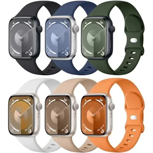 Maledan 6 Pack Bands Apple Watch Band 38mm 40mm 41mm 42mm 44mm 45mm 46mm 49mm ayollar erkaklar uchun mos, iWatch Apple Watch Series 11 10 9 8 7 6 5 4 3 2 1 SE Ultra uchun yumshoq silikon sport bilaguzuk tasmasi - 1