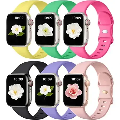 Maledan 6 Pack Bands Apple Watch Band 38mm 40mm 41mm 42mm 44mm 45mm 46mm 49mm ayollar erkaklar uchun mos, iWatch Apple Watch Series 11 10 9 8 7 6 5 4 3 2 1 SE Ultra uchun yumshoq silikon sport tasmachasi - 1