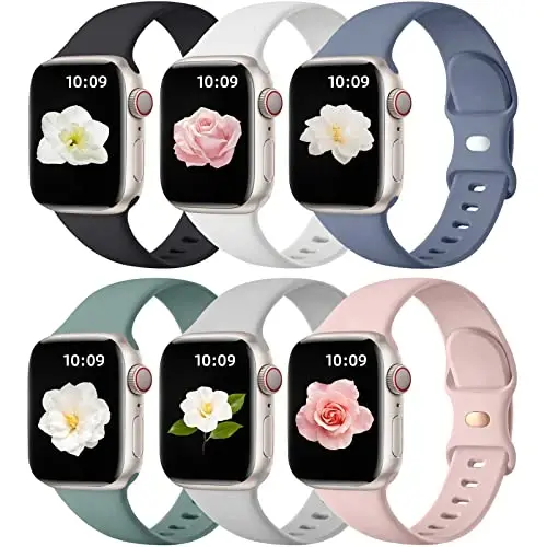 Maledan 6 Pack Bands Apple Watch Band 38mm 40mm 41mm 42mm 44mm 45mm 46mm 49mm ayollar erkaklar uchun mos keladi, iWatch Apple Watch Series 10 9 8 7 6 5 4 3 SE Ultra uchun yumshoq silikon sport almashtirish tasmasi - Modazone