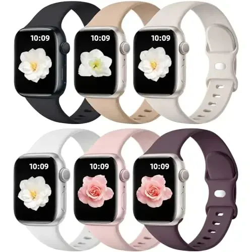 Maledan 6 Pack Bands Apple Watch Band 38mm 40mm 41mm 42mm 44mm 45mm 46mm 49mm ayollar erkaklar uchun mos keladi, iWatch Apple Watch Series 11 10 9 8 7 6 5 4 3 2 1 SE Ultra uchun yumshoq silikon sport tasmachasi 