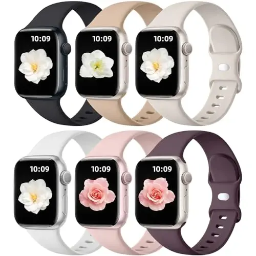 Maledan 6 Pack Bands Apple Watch Band 38mm 40mm 41mm 42mm 44mm 45mm 46mm 49mm ayollar erkaklar uchun mos keladi, iWatch Apple Watch Series 11 10 9 8 7 6 5 4 3 2 1 SE Ultra uchun yumshoq silikon sport tasmachasi - MALEDAN