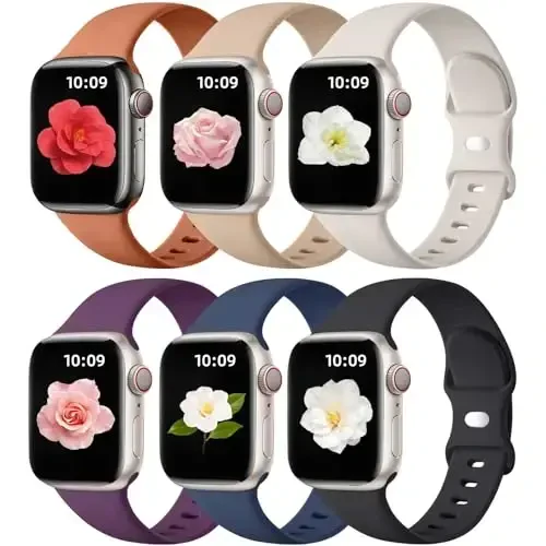 Maledan 6 Pack Bands Apple Watch Band 38mm 40mm 41mm 42mm 44mm 45mm 46mm 49mm Women Men uchun mos, iWatch Apple Watch Series 11 10 9 8 7 6 5 4 3 2 1 SE Ultra uchun yumshoq silikon sport bilaguzuk - 1