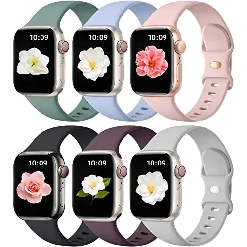 Maledan 6 Pack Bands Apple Watch Band 38mm 40mm 41mm 42mm 44mm 45mm 46mm 49mm Women Men uchun mos keladi, Yumshoq Silikon Sport Band iWatch Apple Watch Series 11 10 9 8 7 6 5 4 3 2 1 SE Ultra uchun tasma - MALEDAN