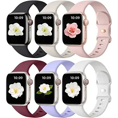 Maledan 6 Pack Bands Compatible for Apple Watch Band 38mm 40mm 41mm 42mm 44mm 45mm 46mm 49mm Women Men, Soft Silicone Sport Band Strap for iWatch Apple Watch Series 11 10 9 8 7 6 5 4 3 2 1 SE Ultra - MALEDAN