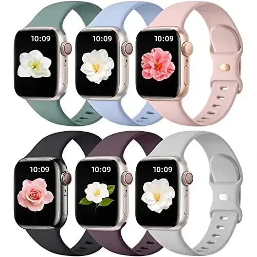 Maledan 6 Pack Bands Compatible for Apple Watch Band 38mm 40mm 41mm 42mm 44mm 45mm 46mm 49mm Women Men, Soft Silicone Sport Band Strap for iWatch Apple Watch Series 11 10 9 8 7 6 5 4 3 2 1 SE Ultra - MALEDAN