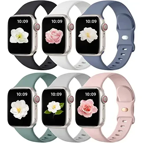 Maledan 6 Pack Bands Compatible for Apple Watch Band 38mm 40mm 41mm 42mm 44mm 45mm 46mm 49mm Women Men, Soft Silicone Sport Replacement Band for iWatch Apple Watch Series 10 9 8 7 6 5 4 3 SE Ultra 
