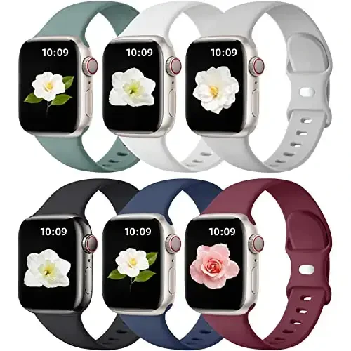 Maledan 6 Pack Bands Compatible for Apple Watch Band 38mm 40mm 41mm 42mm 44mm 45mm 46mm 49mm Women Men, Soft Silicone Sport Band Strap for iWatch Apple Watch Series 11 10 9 8 7 6 5 4 3 2 1 SE Ultra - MALEDAN