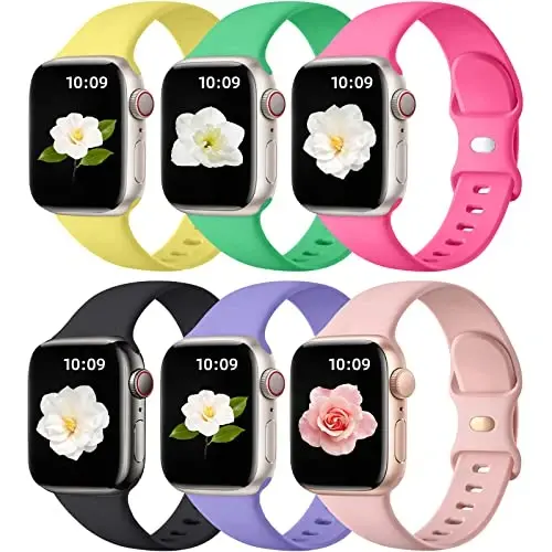 Maledan 6 Pack Bands Compatible for Apple Watch Band 38mm 40mm 41mm 42mm 44mm 45mm 46mm 49mm Women Men, Soft Silicone Sport Band Strap for iWatch Apple Watch Series 11 10 9 8 7 6 5 4 3 2 1 SE Ultra - 1