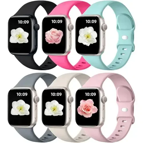 Maledan 6 Pack Bands Compatible for Apple Watch Band 38mm 40mm 41mm 42mm 44mm 45mm 46mm 49mm Women Men, Soft Silicone Sport Band Strap for iWatch Apple Watch Series 11 10 9 8 7 6 5 4 3 2 1 SE Ultra 