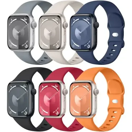 Maledan 6 Pack Bands Compatible for Apple Watch Band 38mm 40mm 41mm 42mm 44mm 45mm 46mm 49mm Women Men, Soft Silicone Sport Band Strap for iWatch Apple Watch Series 11 10 9 8 7 6 5 4 3 2 1 SE Ultra 