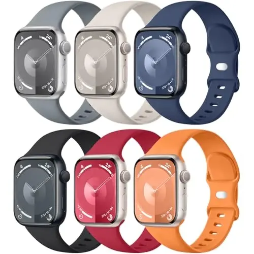 Maledan 6 Pack Bands Compatible for Apple Watch Band 38mm 40mm 41mm 42mm 44mm 45mm 46mm 49mm Women Men, Soft Silicone Sport Band Strap for iWatch Apple Watch Series 11 10 9 8 7 6 5 4 3 2 1 SE Ultra - 1