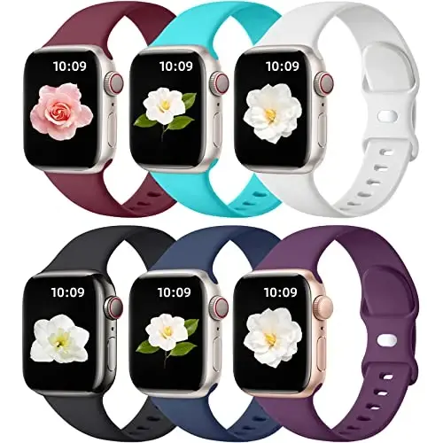 Maledan 6 Pack Bands Compatible for Apple Watch Band 38mm 40mm 41mm 42mm 44mm 45mm 46mm 49mm Women Men, Soft Silicone Sport Band Strap for iWatch Apple Watch Series 11 10 9 8 7 6 5 4 3 2 1 SE Ultra 