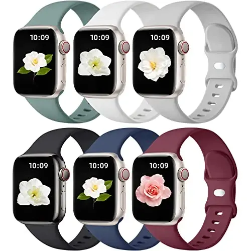 Maledan 6 Pack Bands Compatible for Apple Watch Band 38mm 40mm 41mm 42mm 44mm 45mm 46mm 49mm Women Men, Soft Silicone Sport Band Strap for iWatch Apple Watch Series 11 10 9 8 7 6 5 4 3 2 1 SE Ultra - 1