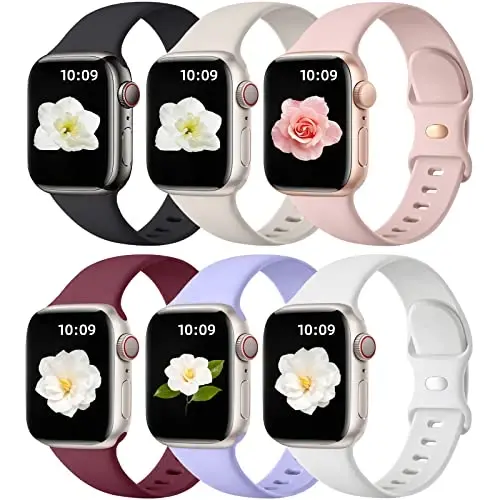 Maledan 6 Pack Bands Compatible for Apple Watch Band 38mm 40mm 41mm 42mm 44mm 45mm 46mm 49mm Women Men, Soft Silicone Sport Band Strap for iWatch Apple Watch Series 11 10 9 8 7 6 5 4 3 2 1 SE Ultra - 1