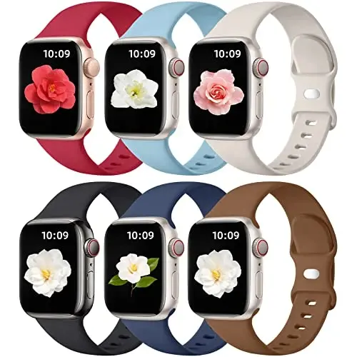 Maledan Band Compatible with Apple Watch Bands Women Men 44mm 45mm 46mm 49mm 42mm 38mm 40mm 41mm, 6 Pack Silicone Sport Strap Wristband for Apple Watch iWatch Bands Series 11 10 9 8 7 6 5 4 3 SE Ultra - 1