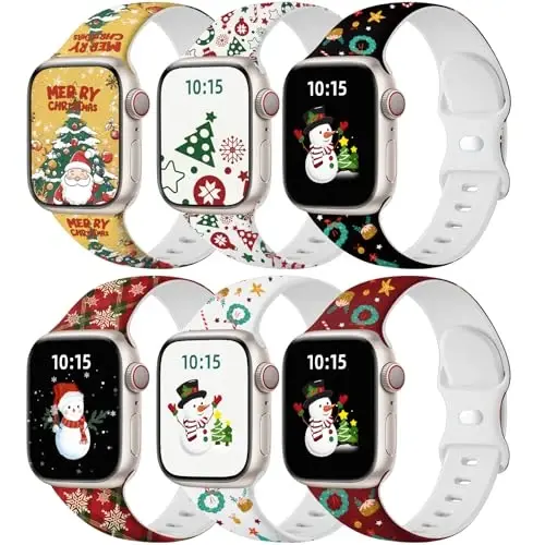 Maledan Christmas Band Compatible with Apple Watch Bands for Women Men 44mm 45mm 46mm 42mm 49mm, Breathable Silicone Fancy Holiday Festival Bracelet for iWatch Series 11 10 9 8 7 6 5 4 3 SE Ultra - 1