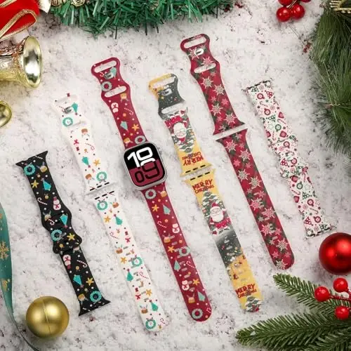 Maledan Christmas Band Compatible with Apple Watch Bands for Women Men 44mm 45mm 46mm 42mm 49mm, Breathable Silicone Fancy Holiday Festival Bracelet for iWatch Series 11 10 9 8 7 6 5 4 3 SE Ultra - 4