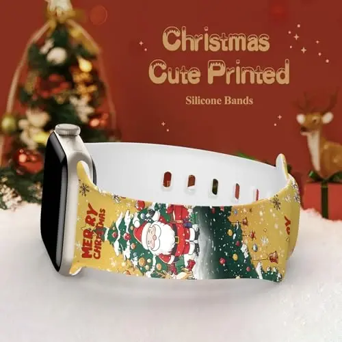 Maledan Christmas Band Compatible with Apple Watch Bands for Women Men 44mm 45mm 46mm 42mm 49mm, Breathable Silicone Fancy Holiday Festival Bracelet for iWatch Series 11 10 9 8 7 6 5 4 3 SE Ultra - Maledan (1)