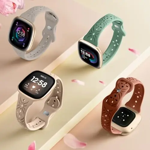 Maledan Slim naqshli tasmalar Fitbit Sense/Versa 3/Versa 4/Sense 2 tasmalariga mos keladi, ayollar va erkaklar uchun zamonaviy oʻyiqli nafas oladigan bilaguzuk tasmasi Fitbit Sense/Versa 3/4/Sense 2 soat tasmalariga - MALEDAN (1)