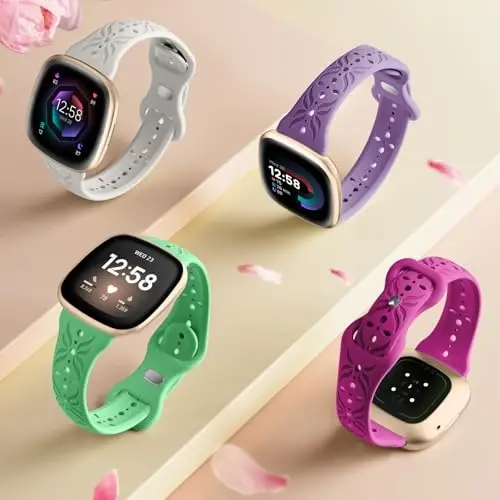 Maledan Slim Pattern Bands Compatible for Fitbit Sense/Versa 3/Versa 4/Sense 2 Bands Women Men, Stylish Hollow-out Breathable Bracelet Strap Wrist Bands for Fitbit Sense/Versa 3/4/Sense 2 Watch Bands - 2