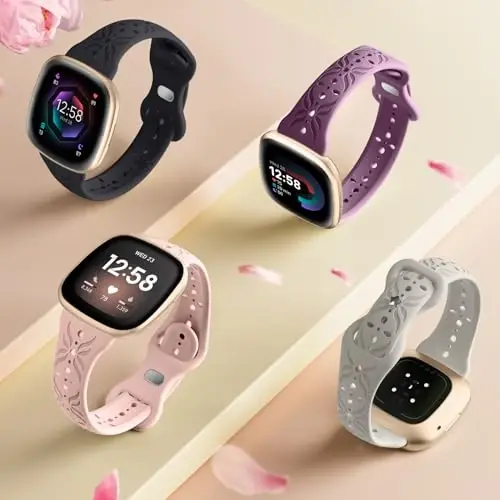 Maledan Slim Pattern Bands Fitbit Sense/Versa 3/Versa 4/Sense 2 Bands Women Men uchun mos, Stylish Hollow-out Breathable Bracelet Strap Fitbit Sense/Versa 3/4/Sense 2 Watch Bands uchun bilaguzuk tasmasi - MALEDAN (1)