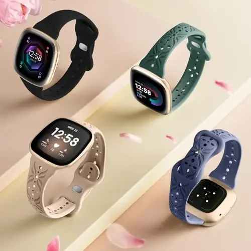 Maledan Slim Pattern Bands Fitbit Sense/Versa 3/Versa 4/Sense 2 tasmalariga mos ayollar erkaklar uchun nafis o'yiqli nafas oladigan bilaguzuk tasmasi Fitbit Sense/Versa 3/4/Sense 2 soat tasmalar - 2