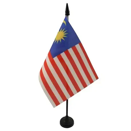 Malaysia Table Flag 4'' x 6'' - Malaysian Desk Flag 15 x 10 cm. - Black plastic stick and base - AZ FLAG - AZ FLAG (1)