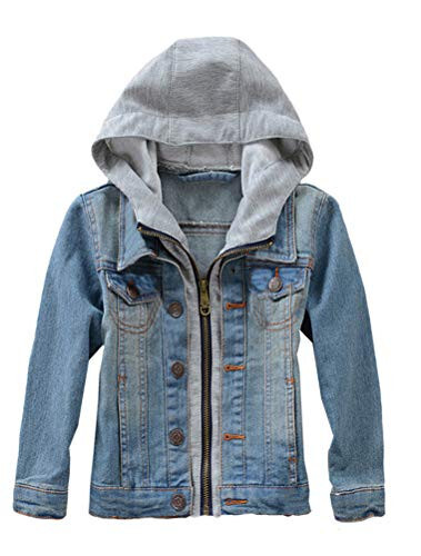 Mallimoda Kids Boys Girls Hooded Denim Jacket Zipper Coat Outerwear - 1