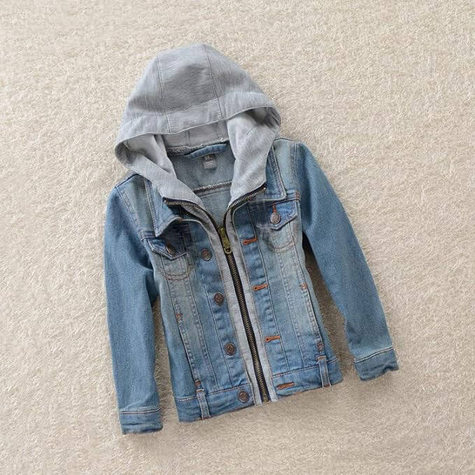 Mallimoda Kids Boys Girls Hooded Denim Jacket Zipper Coat Outerwear - 2